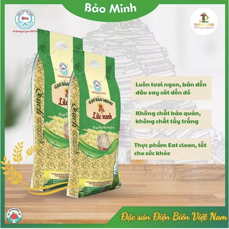 Gạo Lức xanh khoáng từ Tám điện biên gặt non đặc sản túi 2kg - Combo 5 túi (miễn ship) tặng 2 lọ muối hạt dinh dưỡng 200g