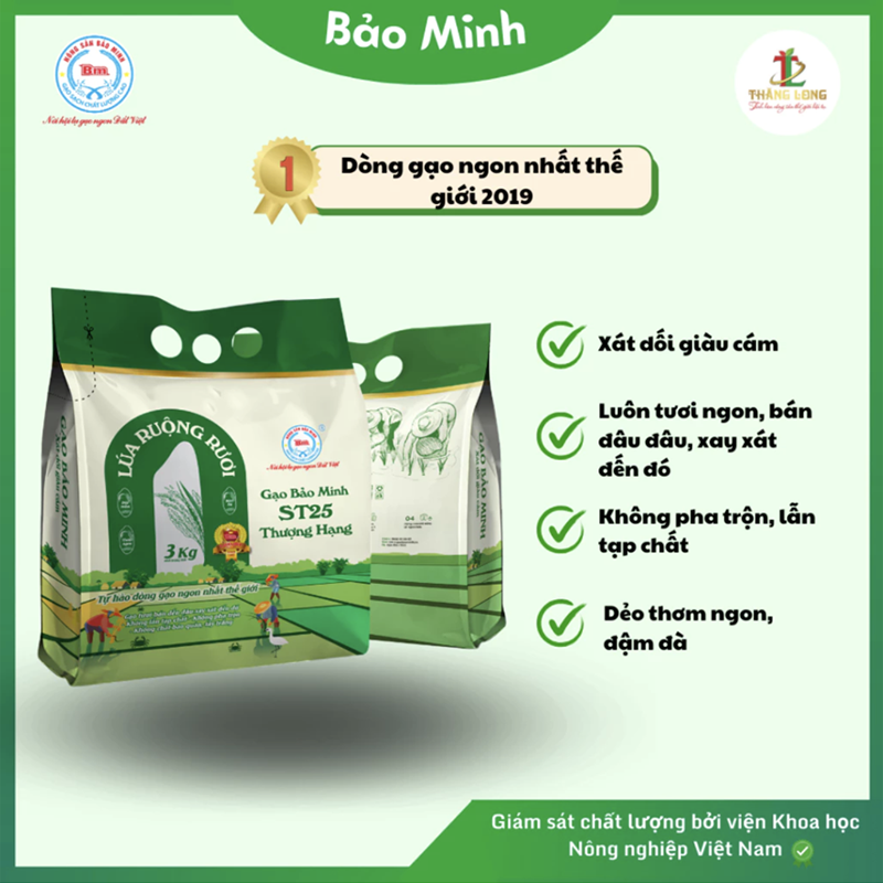 Combo 5 túi gạo ST25 ruộng rươi hữu cơ 2kg tặng 1 túi gạo ST25 ruộng rươi 3kg - mã độc quyền Nancy